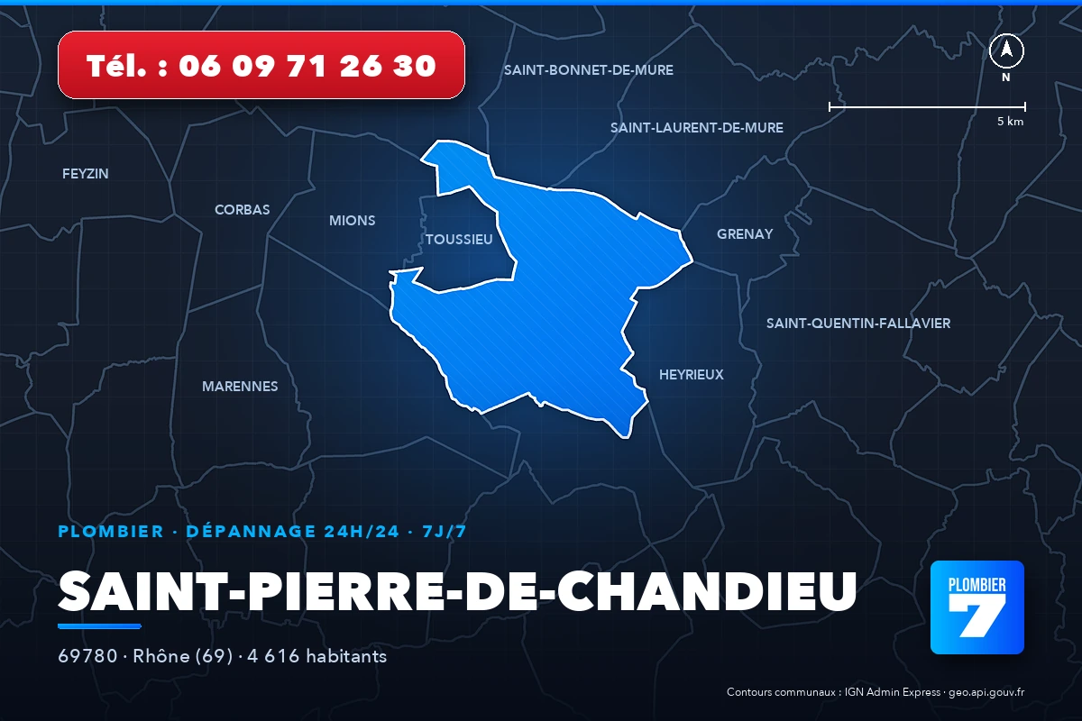 Plombier à Saint-Pierre-de-Chandieu (69780) — zone d'intervention de Plombier 7, dépannage 24h/24 et 7j/7
