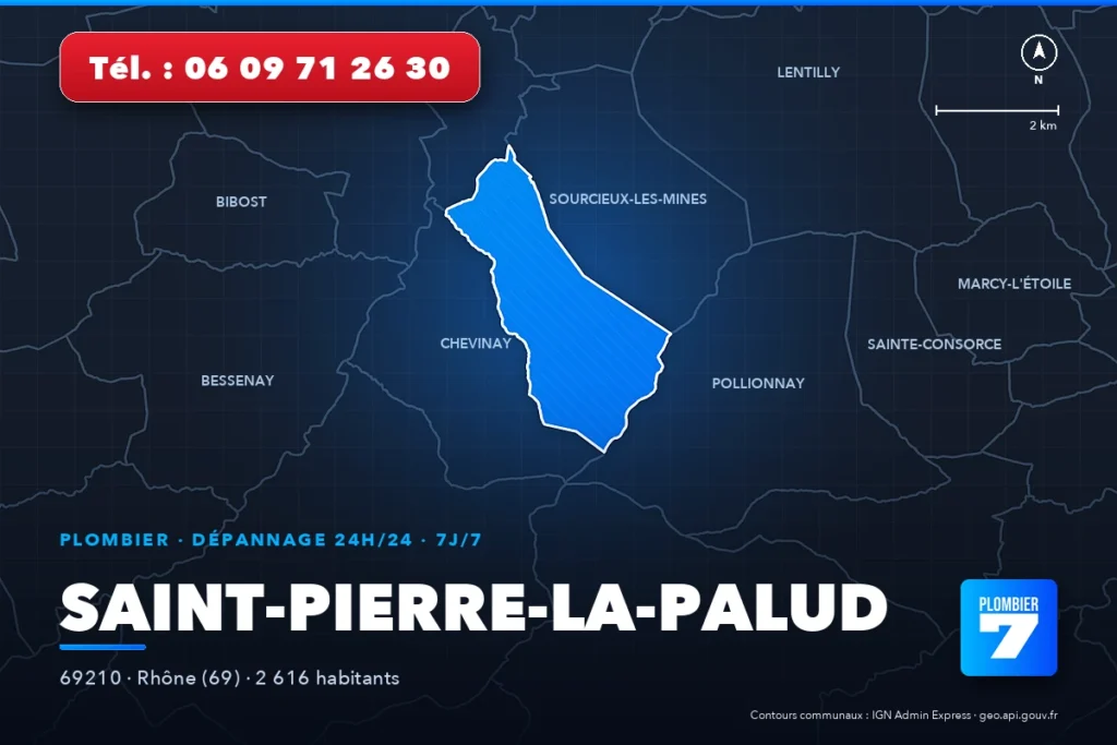 Plombier à Saint-Pierre-la-Palud (69210) — zone d'intervention de Plombier 7, dépannage 24h/24 et 7j/7