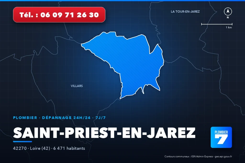 Plombier à Saint-Priest-en-Jarez (42270) — zone d'intervention de Plombier 7, dépannage 24h/24 et 7j/7