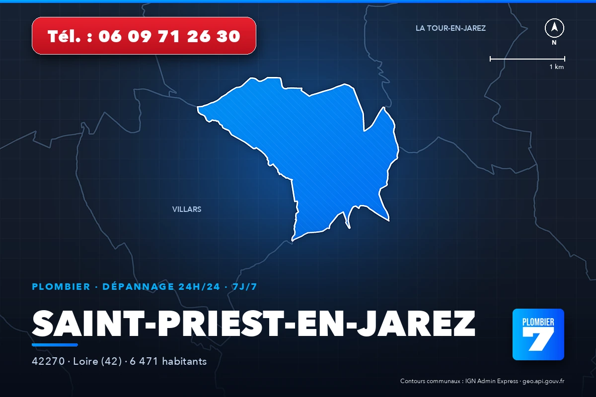 Plombier à Saint-Priest-en-Jarez (42270) — zone d'intervention de Plombier 7, dépannage 24h/24 et 7j/7