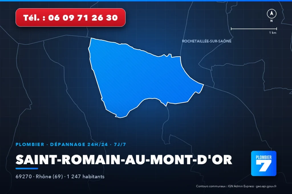 Plombier à Saint-Romain-au-Mont-d'Or (69270) — zone d'intervention de Plombier 7, dépannage 24h/24 et 7j/7