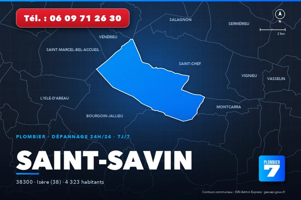Plombier à Saint-Savin (38300) — zone d'intervention de Plombier 7, dépannage 24h/24 et 7j/7