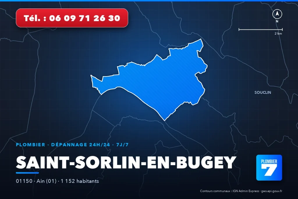 Plombier à Saint-Sorlin-en-Bugey (01150) — zone d'intervention de Plombier 7, dépannage 24h/24 et 7j/7