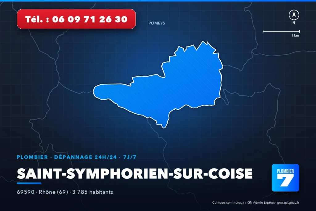 Plombier à Saint-Symphorien-sur-Coise (69590) — zone d'intervention de Plombier 7, dépannage 24h/24 et 7j/7