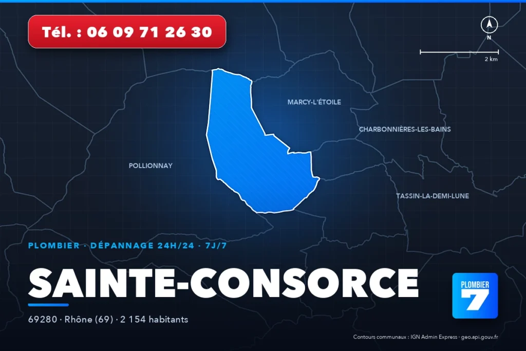 Plombier à Sainte-Consorce (69280) — zone d'intervention de Plombier 7, dépannage 24h/24 et 7j/7