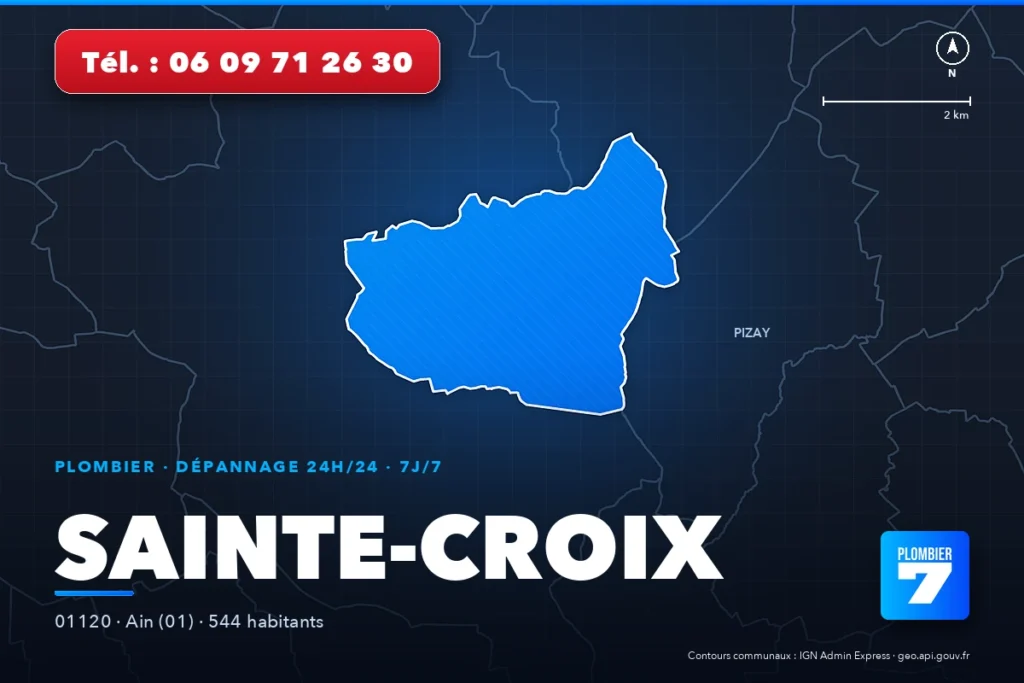 Plombier à Sainte-Croix (01120) — zone d'intervention de Plombier 7, dépannage 24h/24 et 7j/7