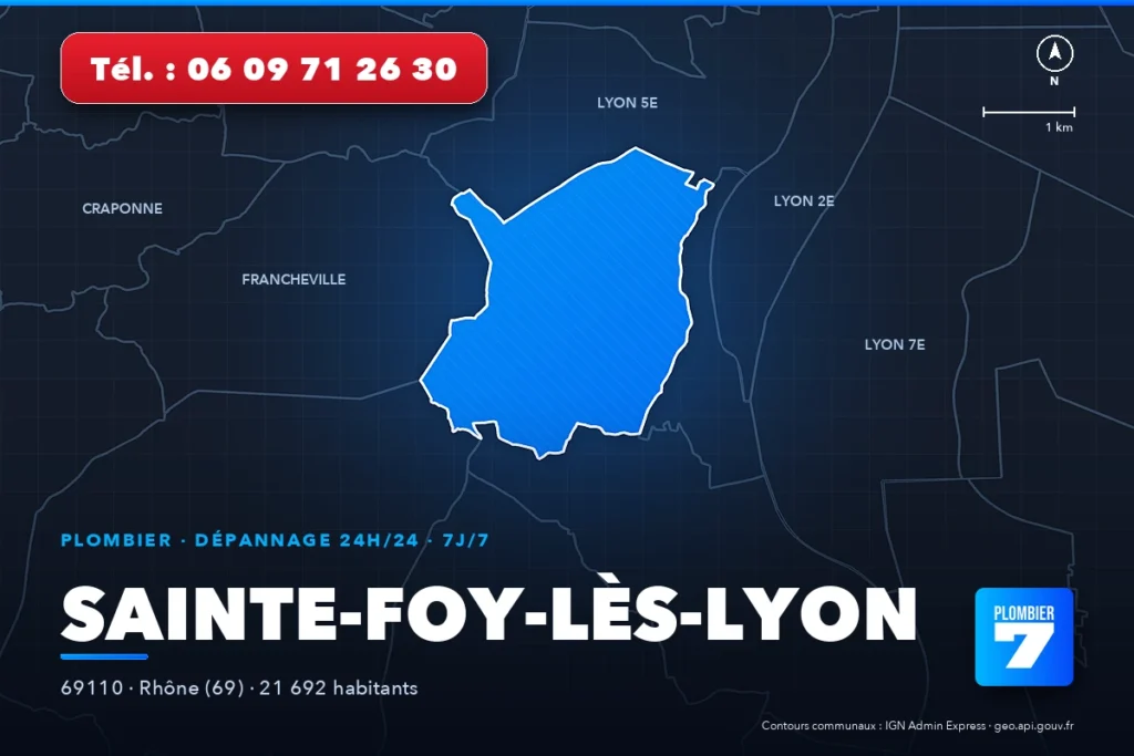 Plombier à Sainte-Foy-lès-Lyon (69110) — zone d'intervention de Plombier 7, dépannage 24h/24 et 7j/7
