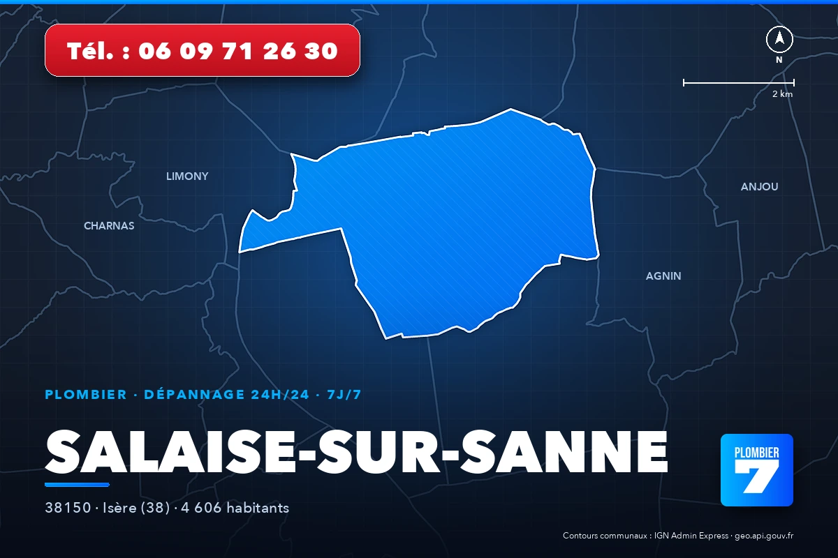 Plombier à Salaise-sur-Sanne (38150) — zone d'intervention de Plombier 7, dépannage 24h/24 et 7j/7