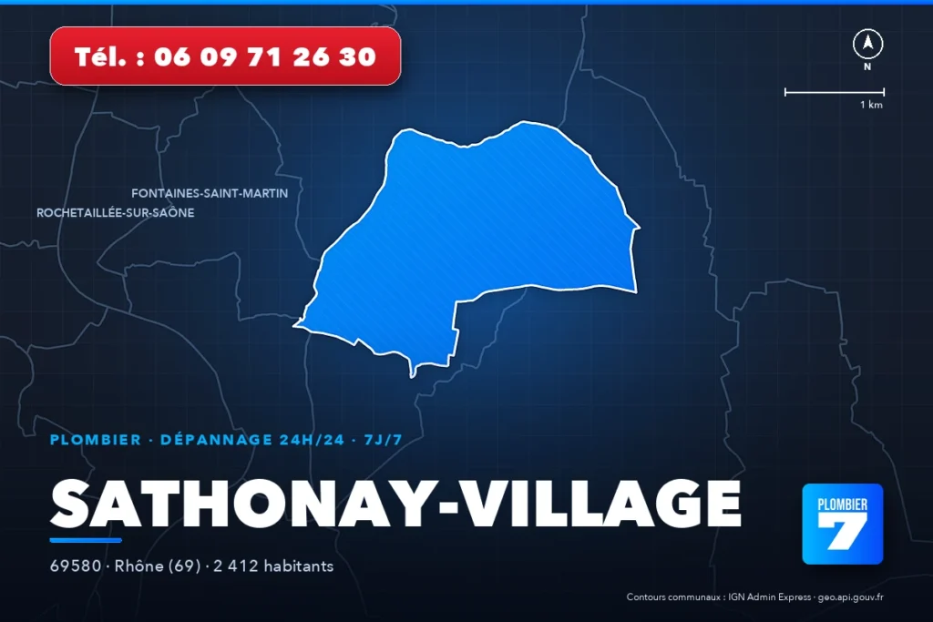 Plombier à Sathonay-Village (69580) — zone d'intervention de Plombier 7, dépannage 24h/24 et 7j/7