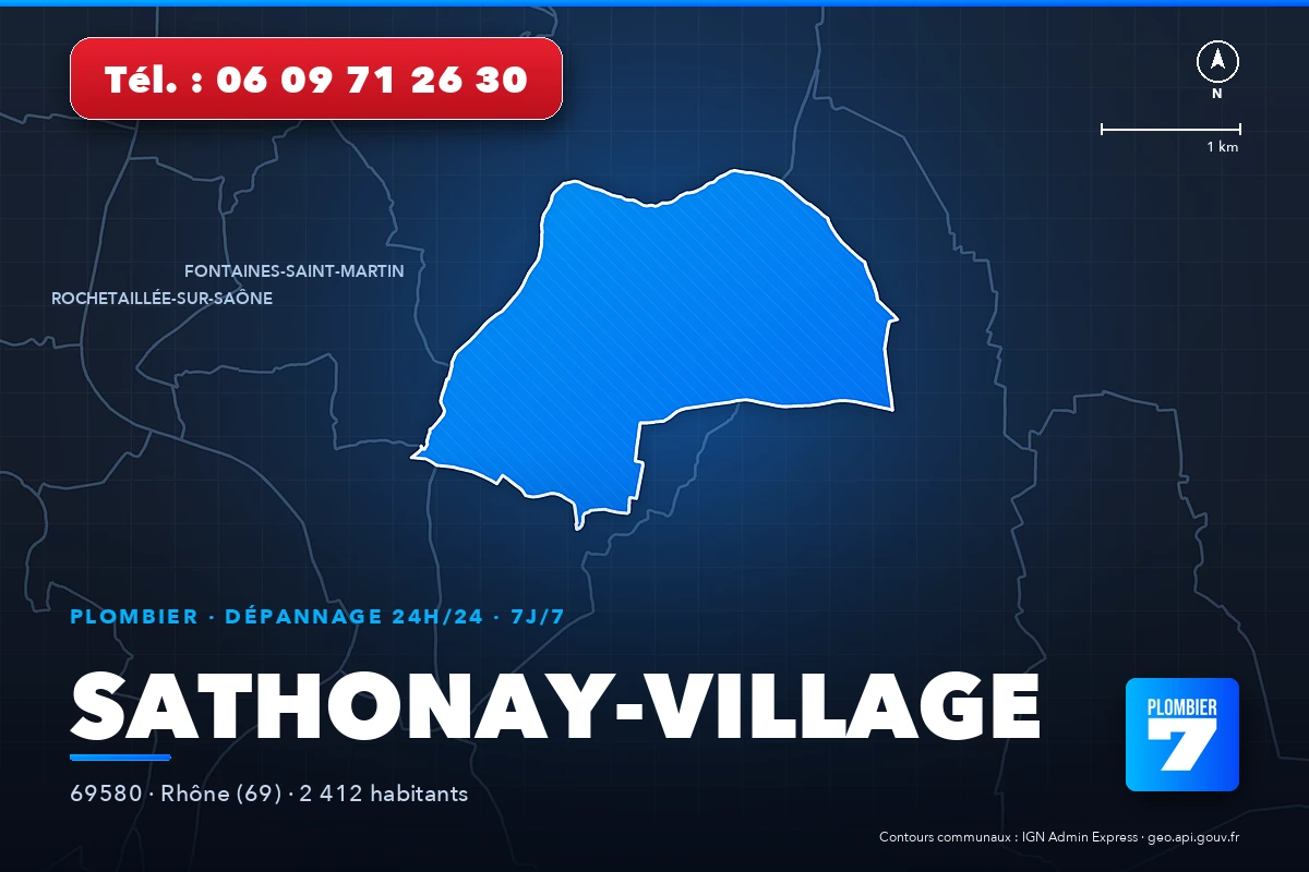 Plombier à Sathonay-Village (69580) — zone d'intervention de Plombier 7, dépannage 24h/24 et 7j/7
