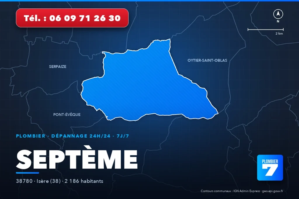 Plombier à Septème (38780) — zone d'intervention de Plombier 7, dépannage 24h/24 et 7j/7