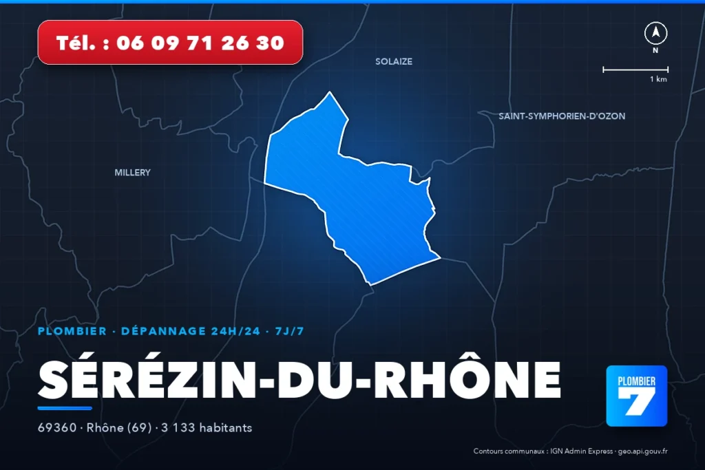 Plombier à Sérézin-du-Rhône (69360) — zone d'intervention de Plombier 7, dépannage 24h/24 et 7j/7
