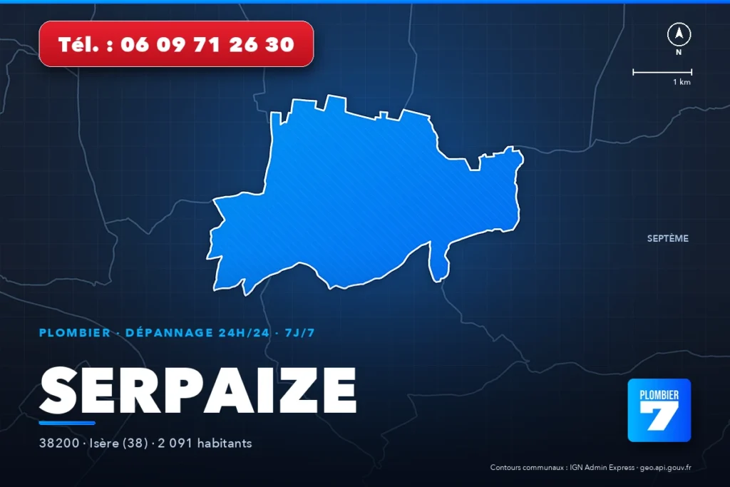 Plombier à Serpaize (38200) — zone d'intervention de Plombier 7, dépannage 24h/24 et 7j/7