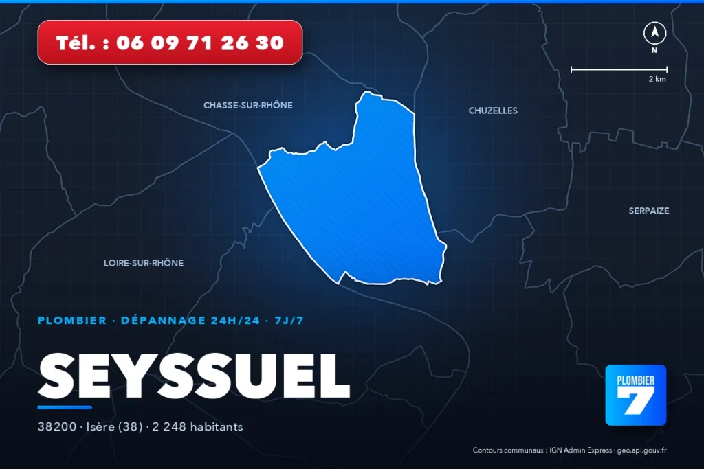 Plombier à Seyssuel (38200) — zone d'intervention de Plombier 7, dépannage 24h/24 et 7j/7