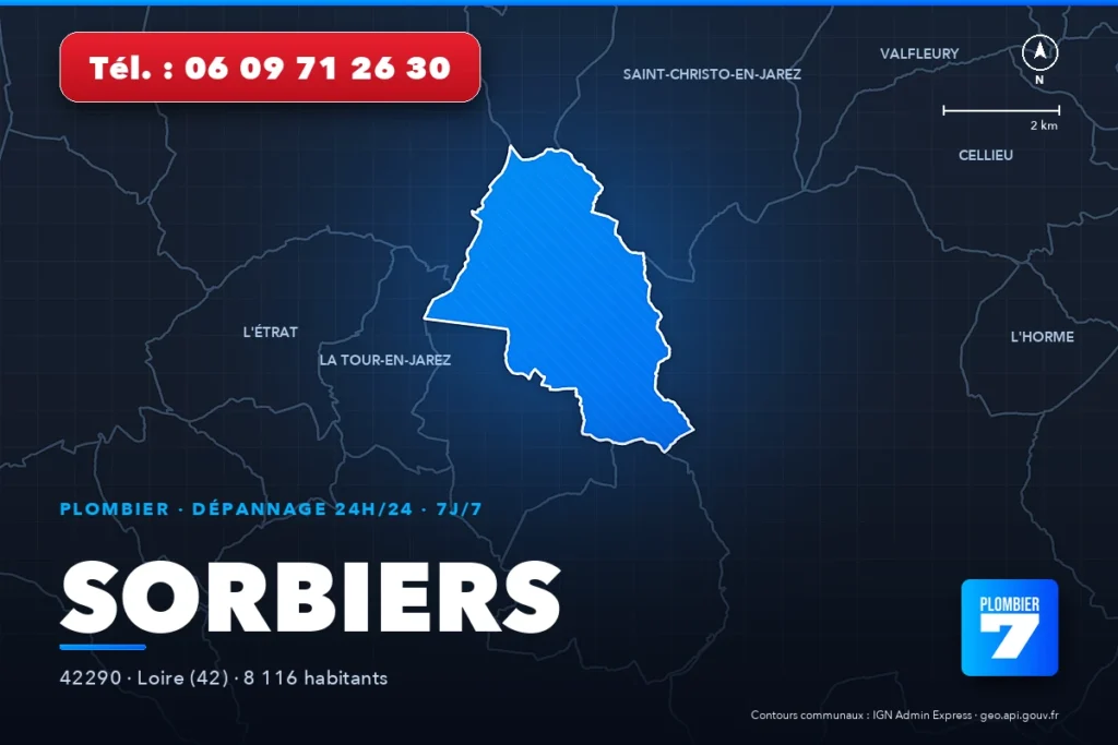 Plombier à Sorbiers (42290) — zone d'intervention de Plombier 7, dépannage 24h/24 et 7j/7