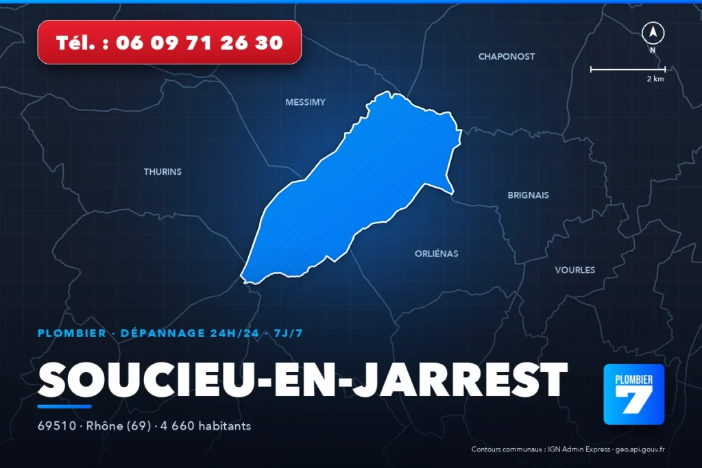 Plombier à Soucieu-en-Jarrest (69510) — zone d'intervention de Plombier 7, dépannage 24h/24 et 7j/7