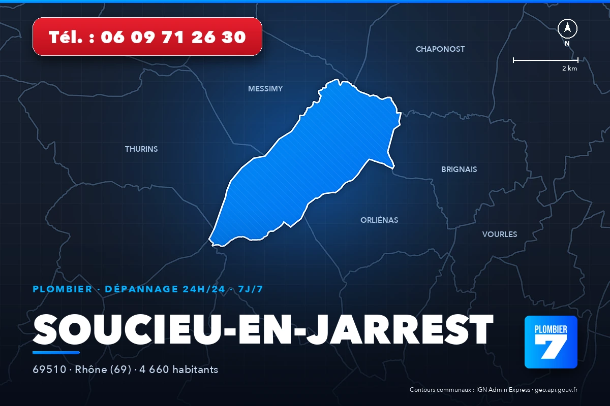 Plombier à Soucieu-en-Jarrest (69510) — zone d'intervention de Plombier 7, dépannage 24h/24 et 7j/7