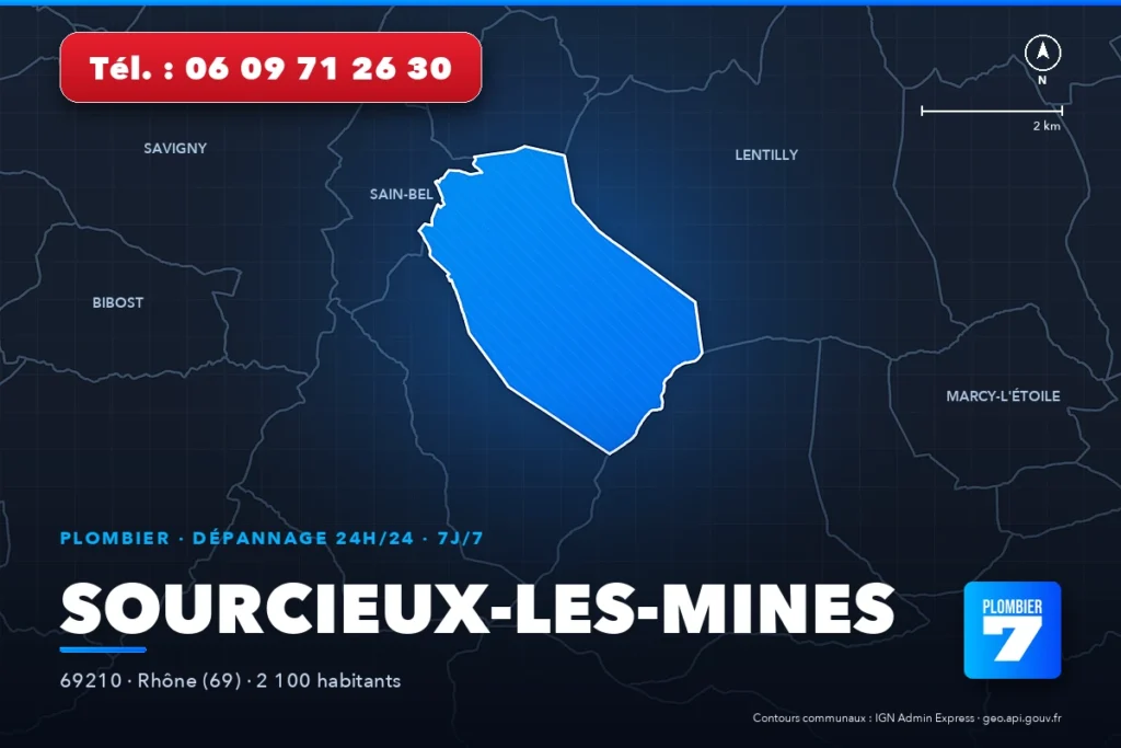 Plombier à Sourcieux-les-Mines (69210) — zone d'intervention de Plombier 7, dépannage 24h/24 et 7j/7