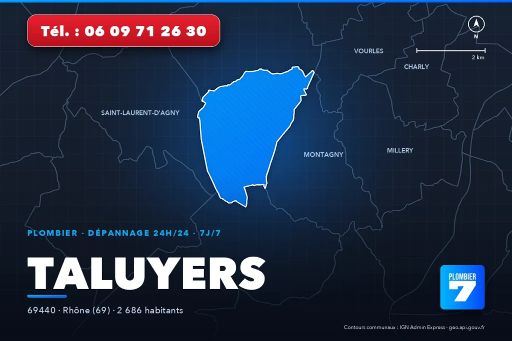 Plombier à Taluyers (69440) — zone d'intervention de Plombier 7, dépannage 24h/24 et 7j/7
