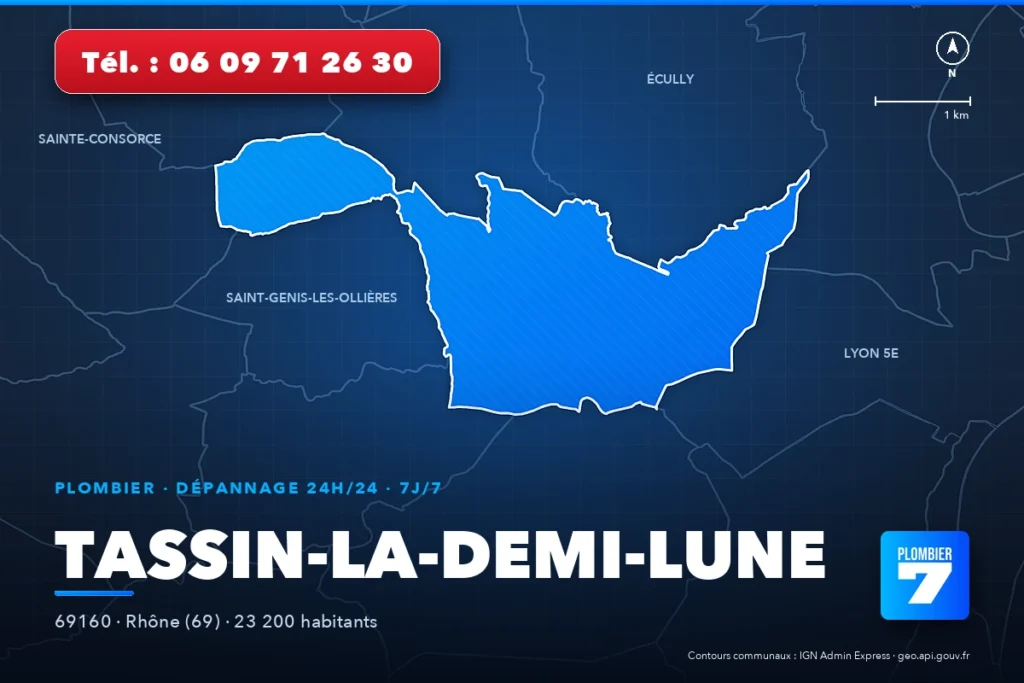Plombier à Tassin-la-Demi-Lune (69160) — zone d'intervention de Plombier 7, dépannage 24h/24 et 7j/7