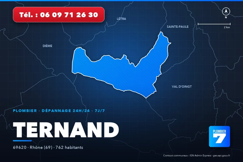 Plombier à Ternand (69620) — zone d'intervention de Plombier 7, dépannage 24h/24 et 7j/7