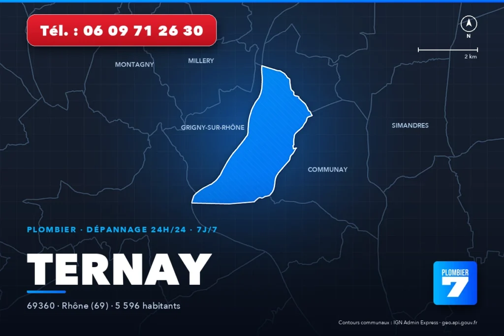 Plombier à Ternay (69360) — zone d'intervention de Plombier 7, dépannage 24h/24 et 7j/7