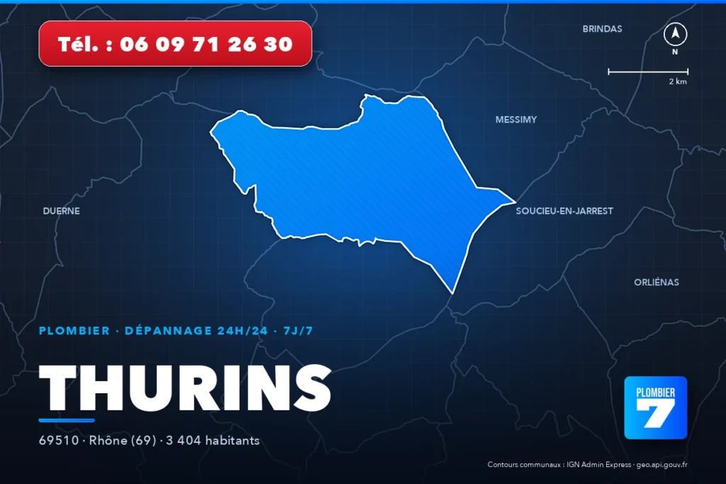 Plombier à Thurins (69510) — zone d'intervention de Plombier 7, dépannage 24h/24 et 7j/7