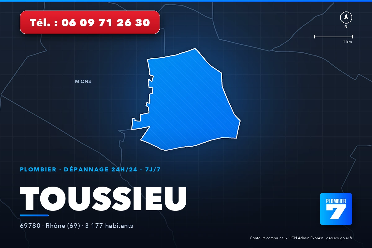 Plombier à Toussieu (69780) — zone d'intervention de Plombier 7, dépannage 24h/24 et 7j/7