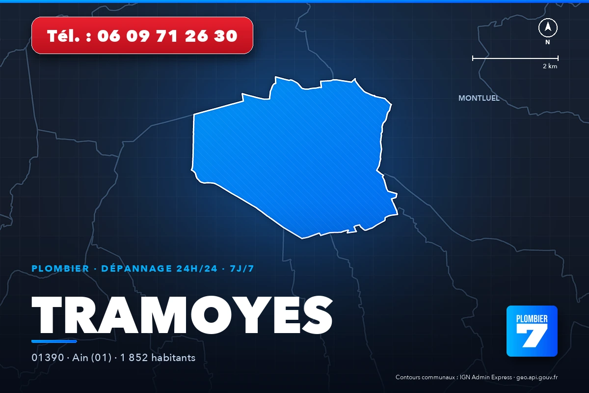 Plombier à Tramoyes (01390) — zone d'intervention de Plombier 7, dépannage 24h/24 et 7j/7
