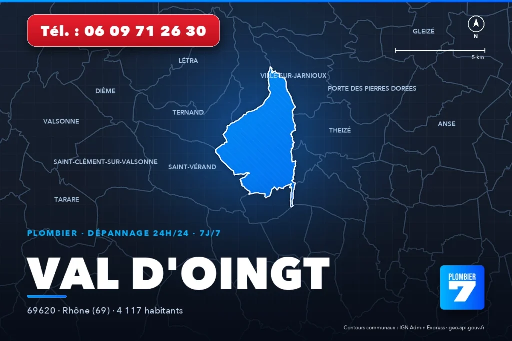 Plombier à Val d'Oingt (69620) — zone d'intervention de Plombier 7, dépannage 24h/24 et 7j/7