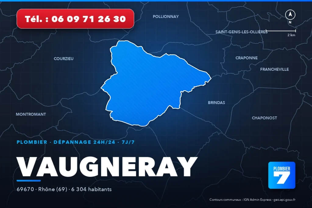 Plombier à Vaugneray (69670) — zone d'intervention de Plombier 7, dépannage 24h/24 et 7j/7