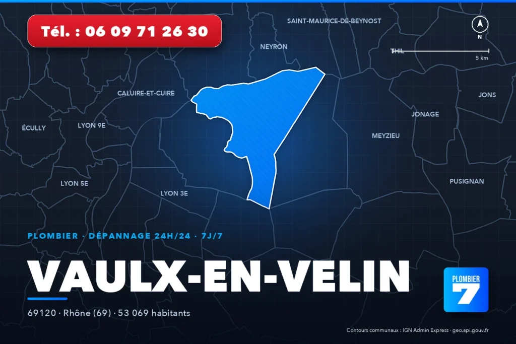 Plombier à Vaulx-en-Velin (69120) — zone d'intervention de Plombier 7, dépannage 24h/24 et 7j/7