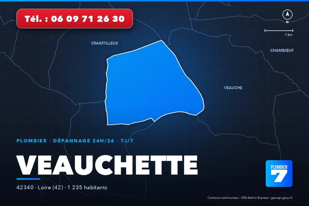 Plombier à Veauchette (42340) — zone d'intervention de Plombier 7, dépannage 24h/24 et 7j/7