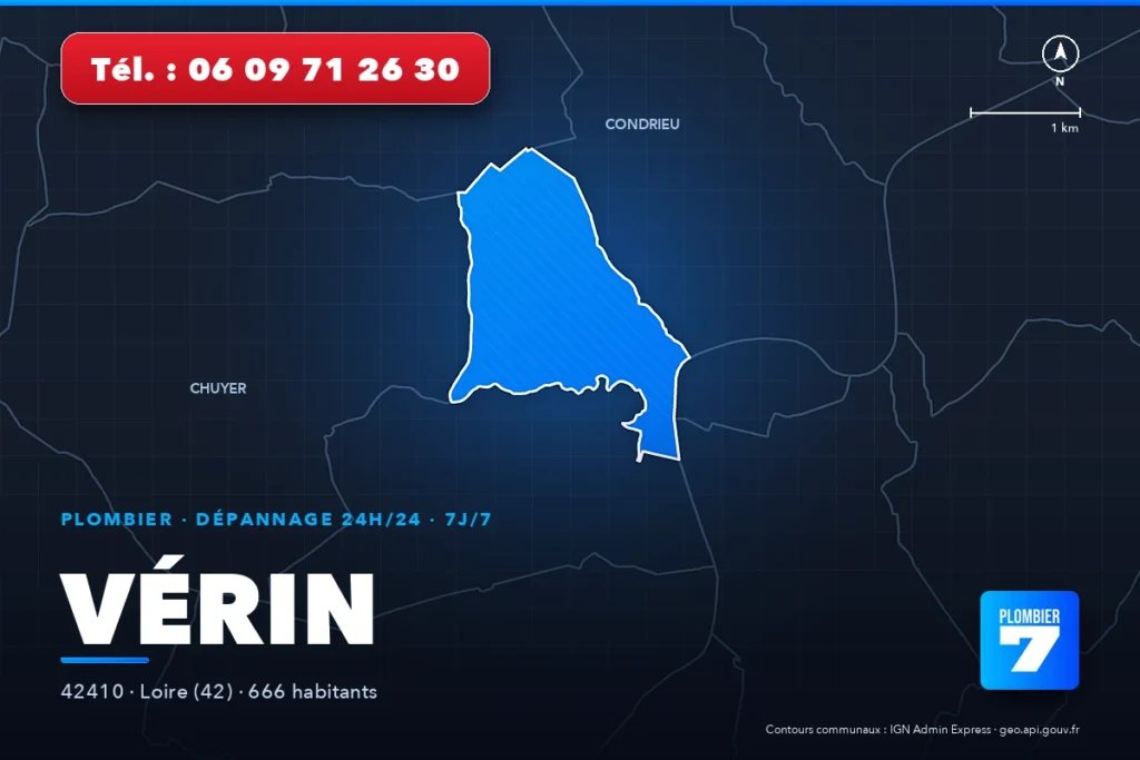 Plombier à Vérin (42410) — zone d'intervention de Plombier 7, dépannage 24h/24 et 7j/7