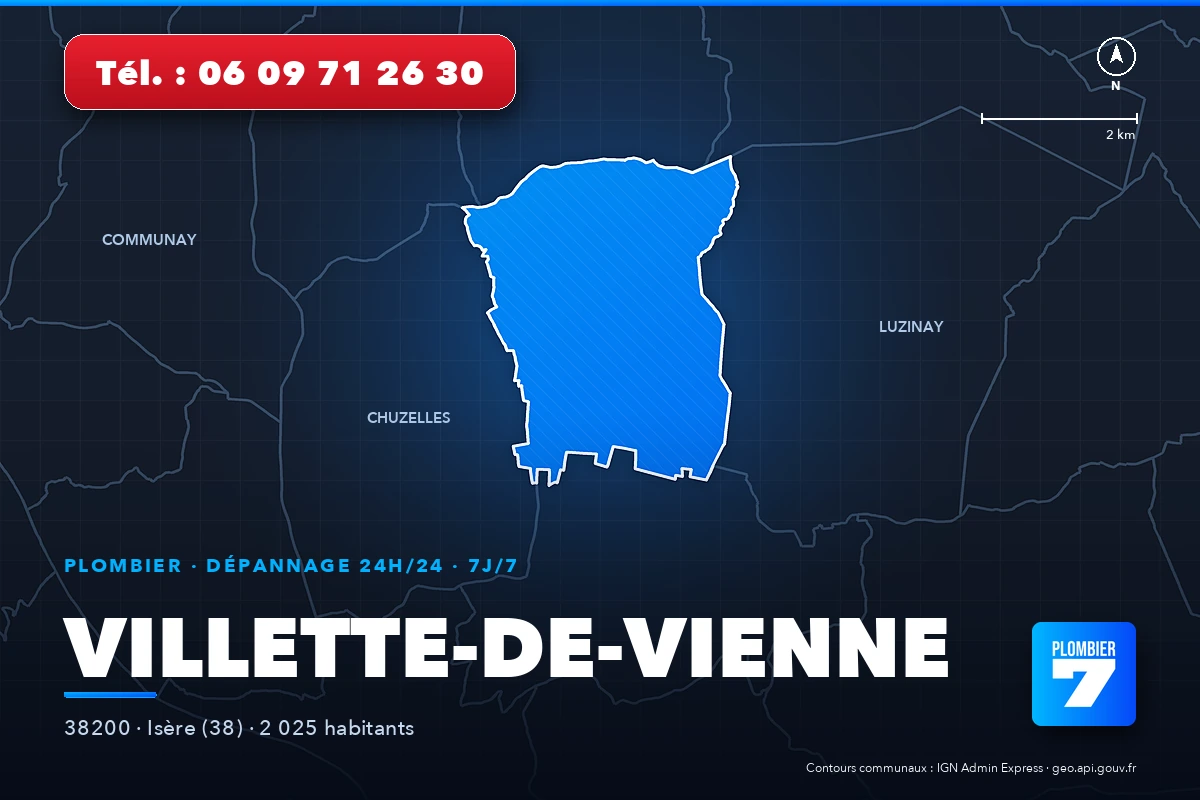 Plombier à Villette-de-Vienne (38200) — zone d'intervention de Plombier 7, dépannage 24h/24 et 7j/7