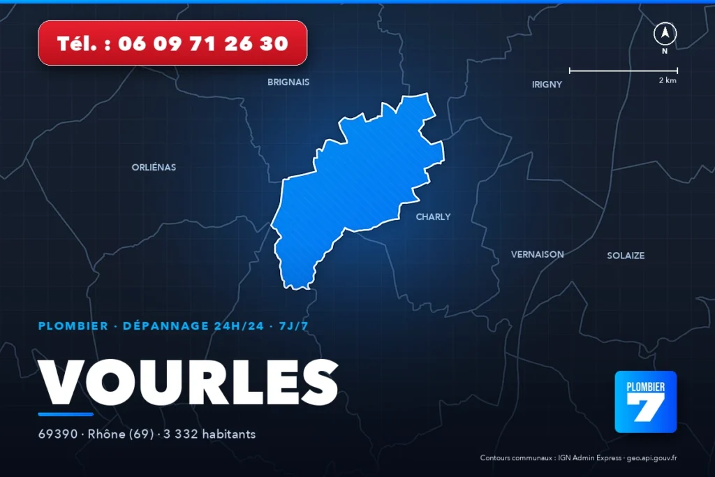 Plombier à Vourles (69390) — zone d'intervention de Plombier 7, dépannage 24h/24 et 7j/7