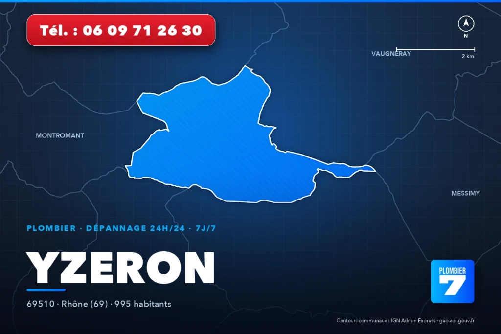 Plombier à Yzeron (69510) — zone d'intervention de Plombier 7, dépannage 24h/24 et 7j/7