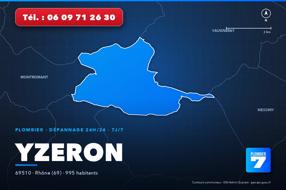 Plombier à Yzeron (69510) — zone d'intervention de Plombier 7, dépannage 24h/24 et 7j/7