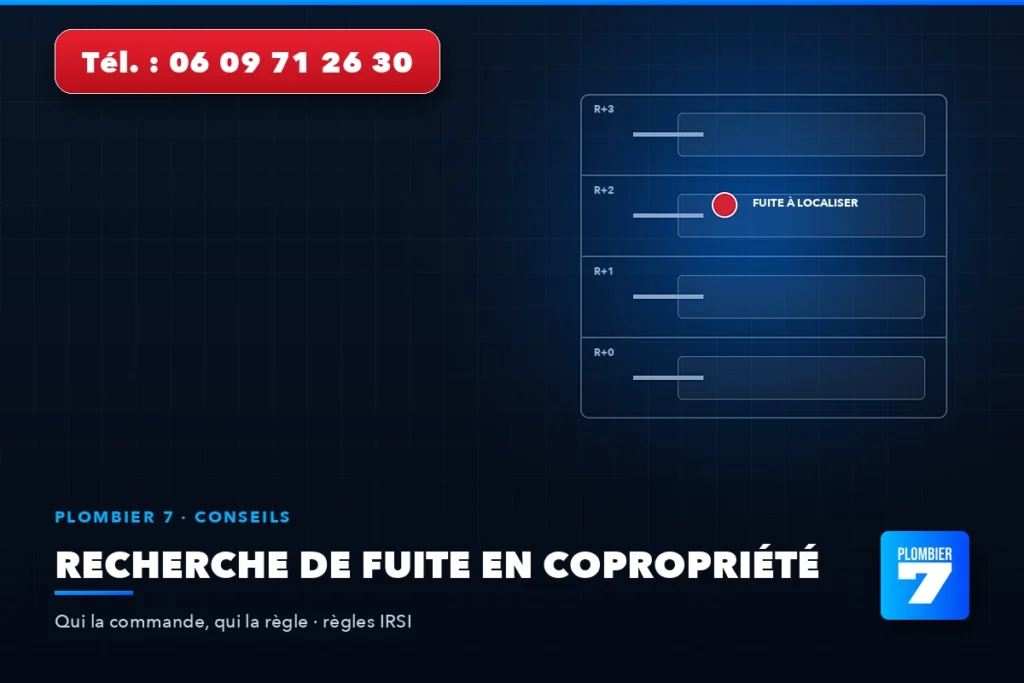 Recherche de fuite en copropriété — Qui la commande, qui la règle, règles IRSI | Plombier 7, plombier à Lyon 24h/24 et 7j/7