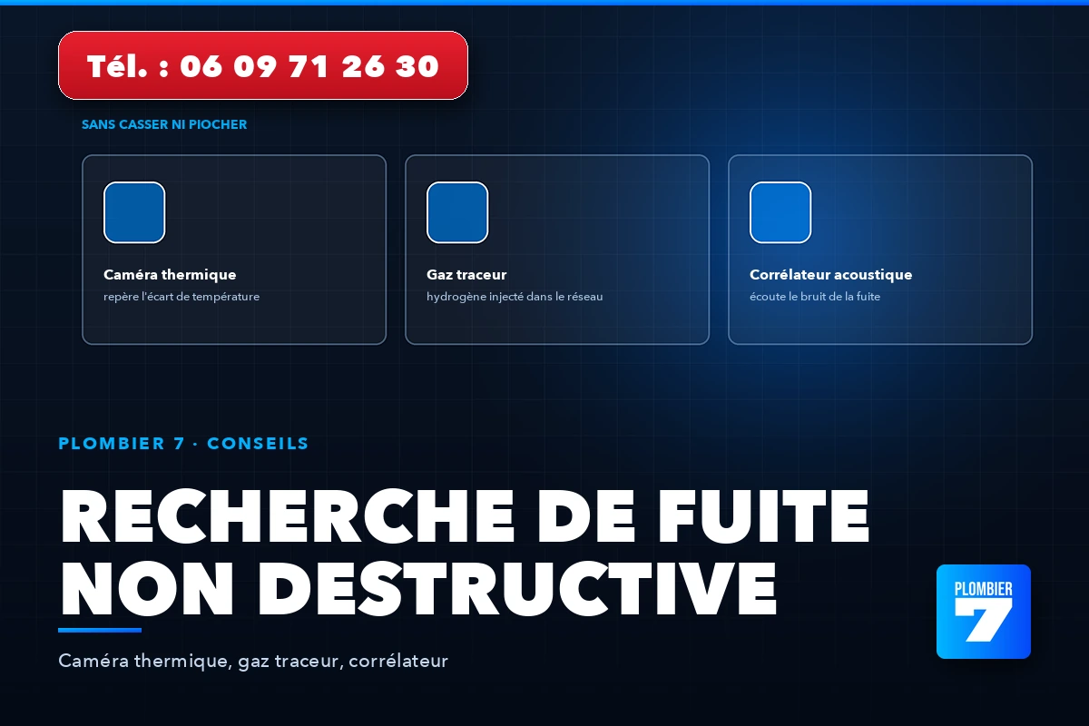Recherche de fuite non destructive — Caméra thermique, gaz traceur, corrélateur | Plombier 7, plombier à Lyon 24h/24 et 7j/7