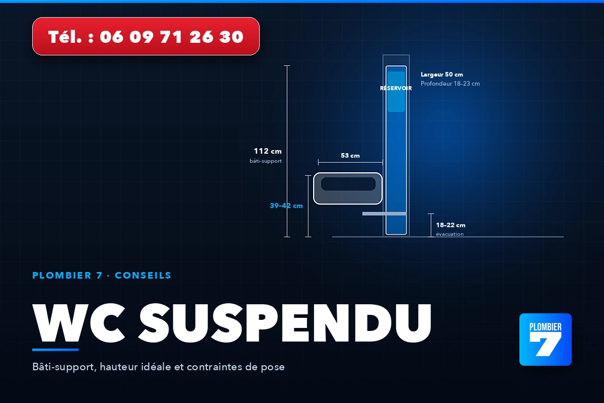 WC suspendu — Bâti-support, hauteur idéale et contraintes de pose | Plombier 7, plombier à Lyon 24h/24 et 7j/7
